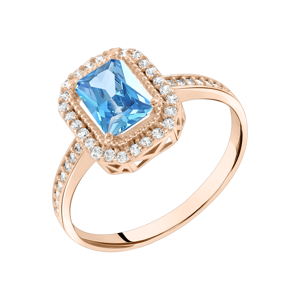 Damenring, Russisches Rotgold 585, mit Zirkonia, das Herzstück des Rings hat eine Größe ca. 10х9 mm