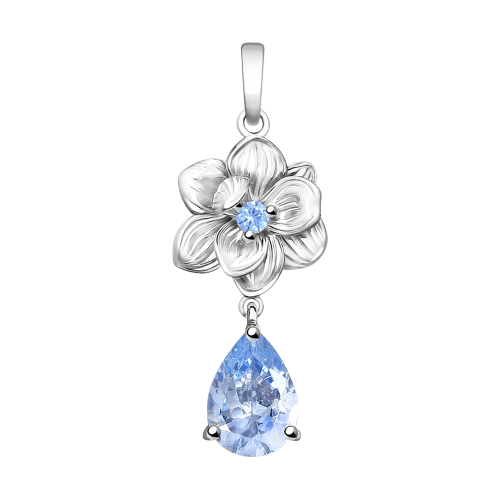 Anhänger aus Silber 925 mit Blütenmotiv und hellblauen Zirkonia