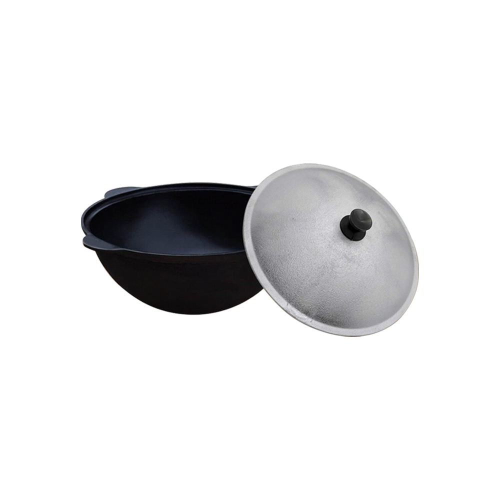 Uzbekischer Kasan - Wok aus Gusseisen mit Aludeckel, 8 L 