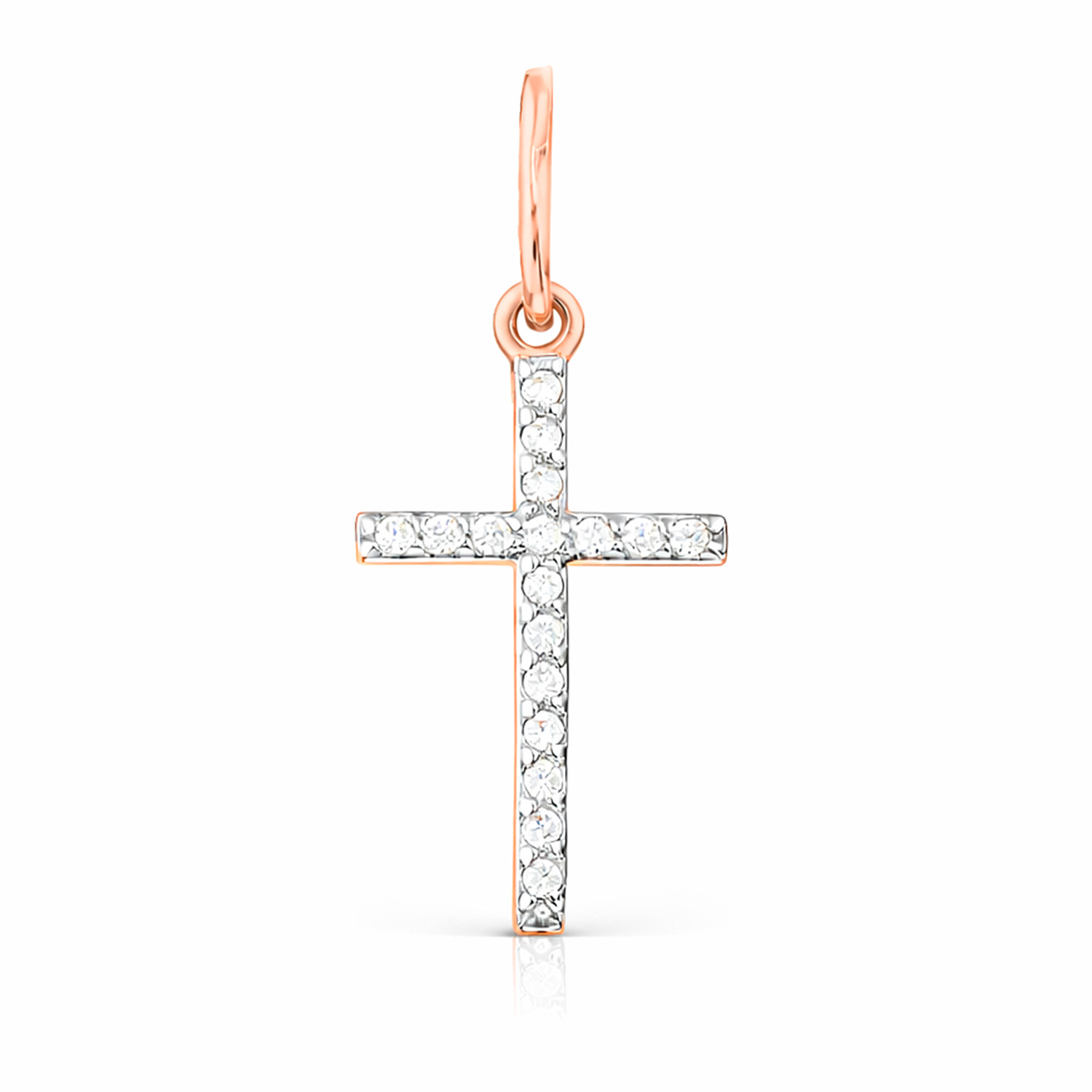 Attraktiver Kreuzanhänger aus 585er Rotgold mit Zirkonia, Höhe ca. 21 mm