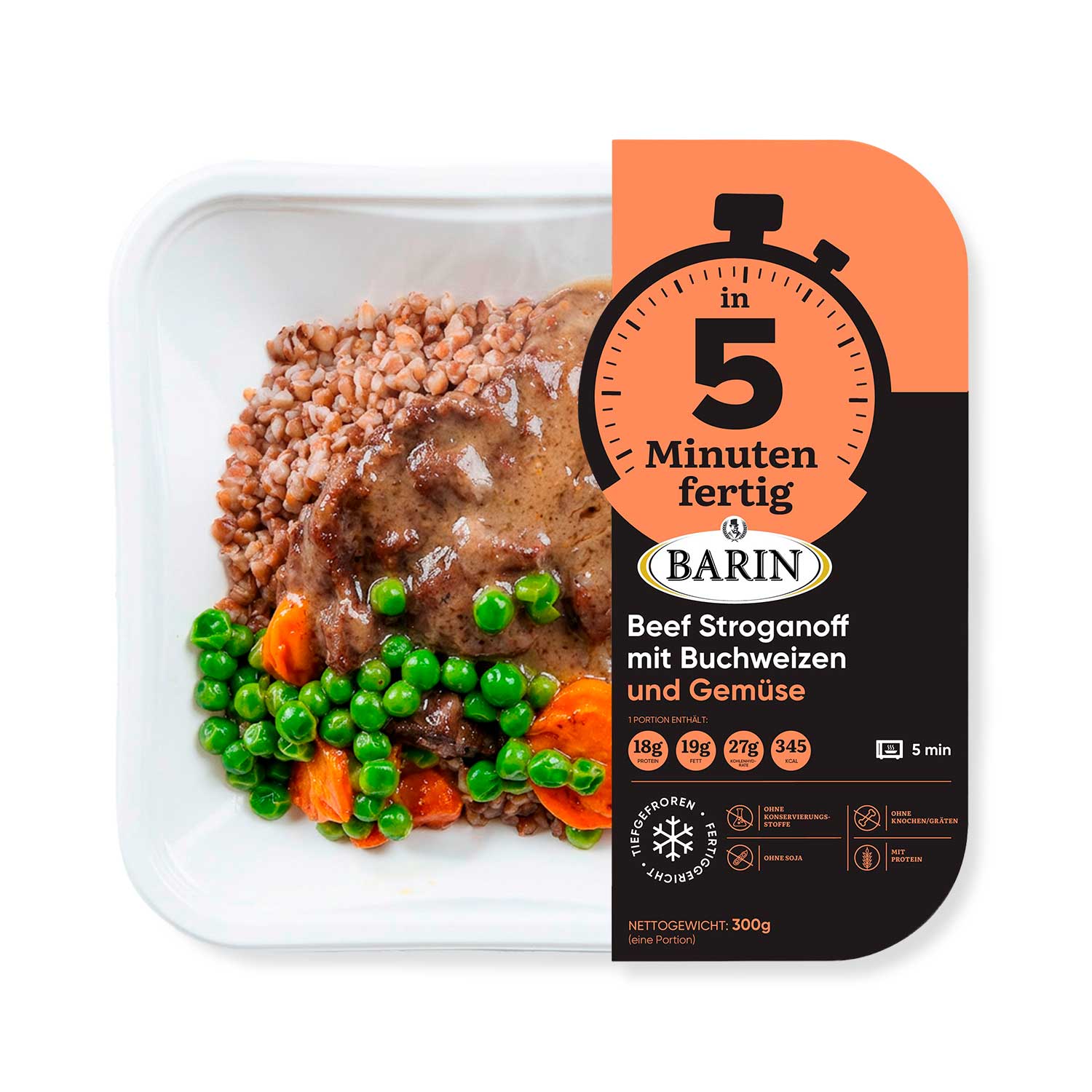 BARIN in 5 Minuten fertig Beef Stroganoff mit Buchweizen und Gemüse, 300 g
