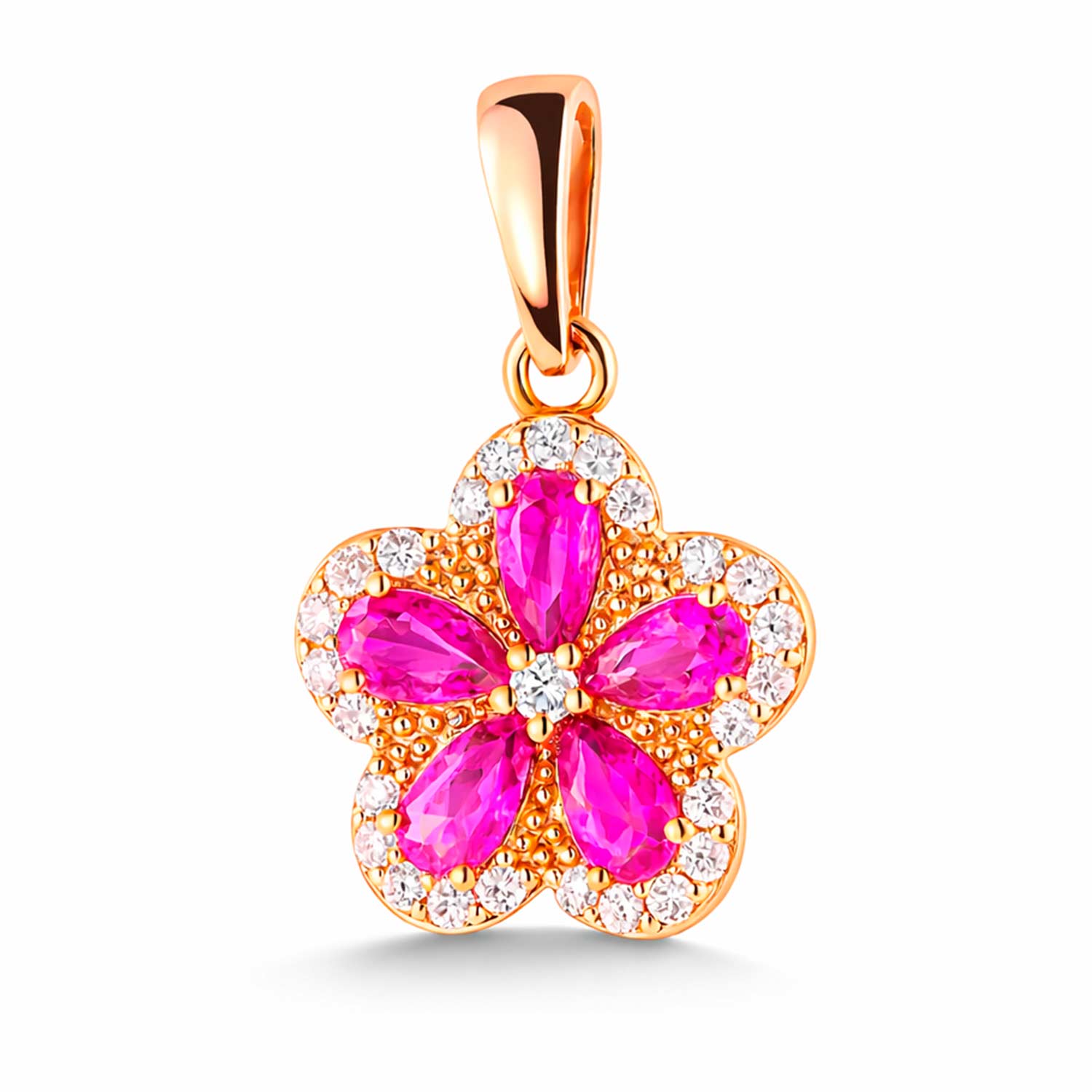 Anhänger Blume aus 585 Gold mit rosa und weißen Zirkonia