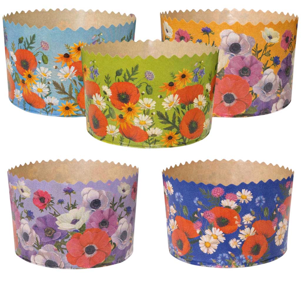 Backform-Set für Osterkuchen "Mohnblumen" - 5 Stück, aus Backpapier (H 8,5 cm, ∅ 13 cm)