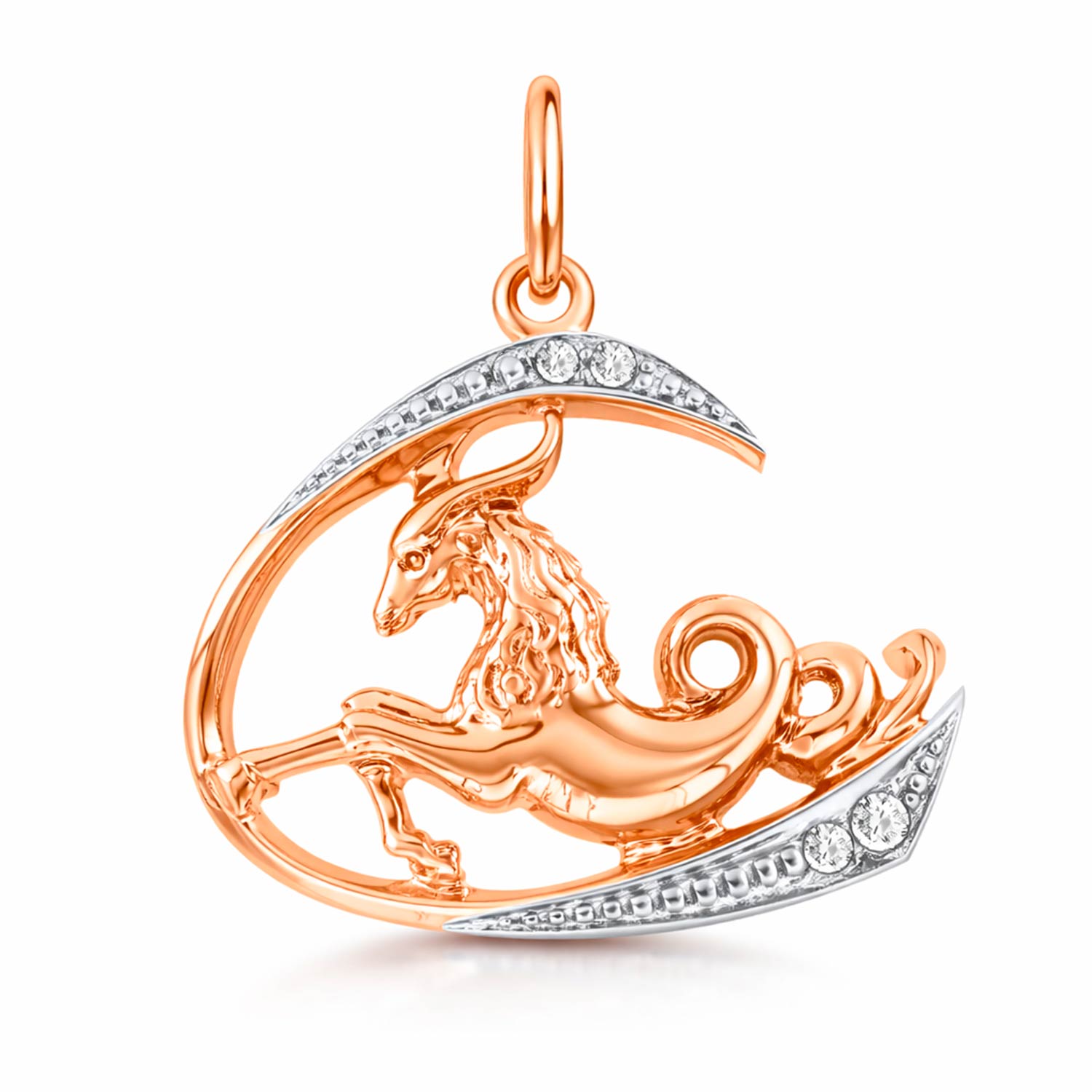 Sternzeichen Anhänger Steinbock aus 585er Rotgold mit Zirkonia, Höhe ca. 25 mm