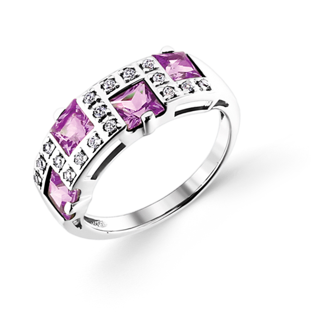 herrlicher Damenring, Silber 925, Amethyst und Zirkonia