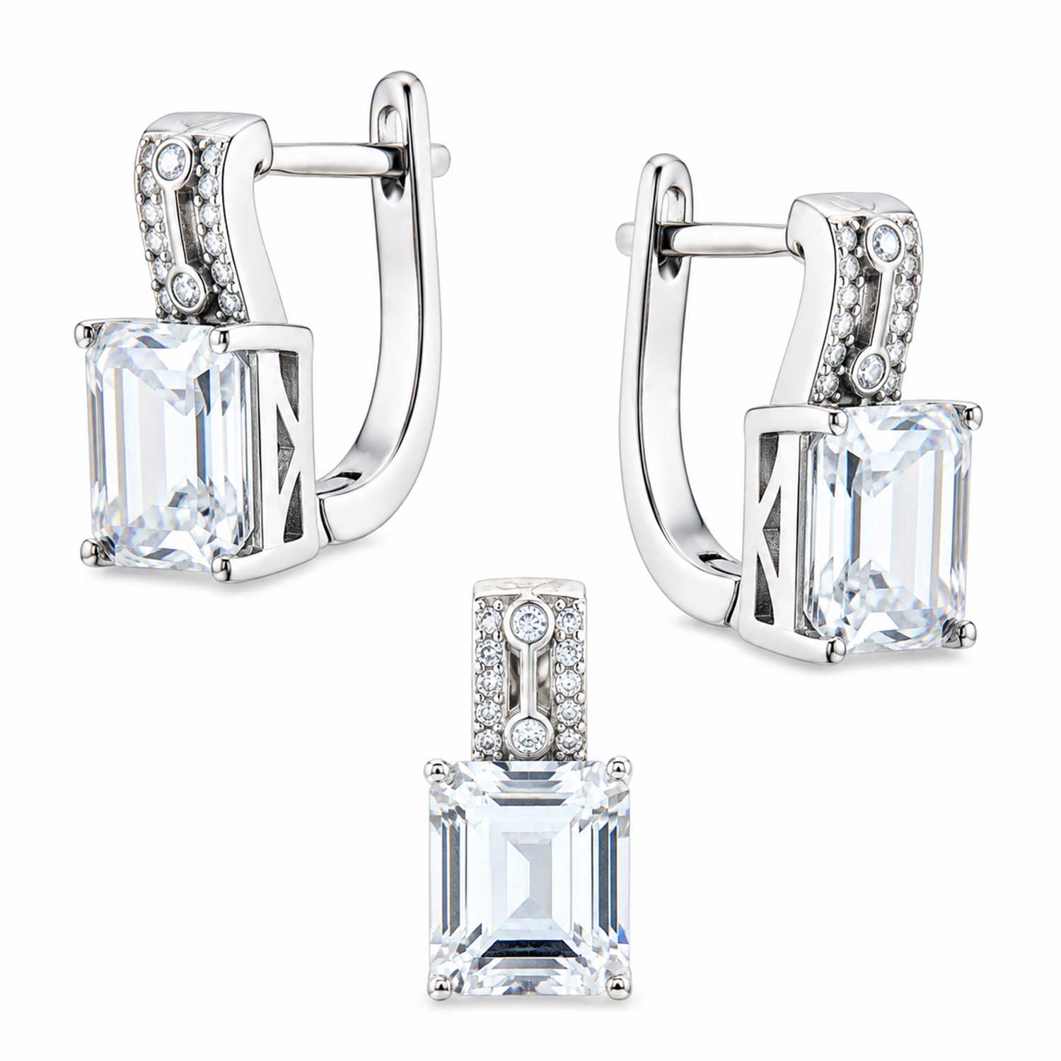 Set: Ohrringe + Anhänger aus 925 Silber mit Glaskristallen und Zirkonia
