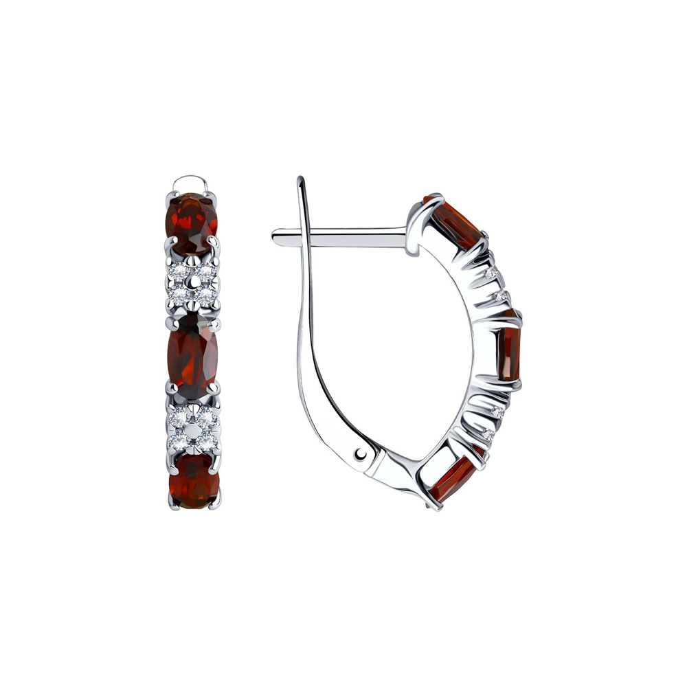 Attraktive Ohrhänger, Silber 925, mit Granaten - Größe ca. 5x3 mm, und Zirkonia, Höhe ca. 19 mm