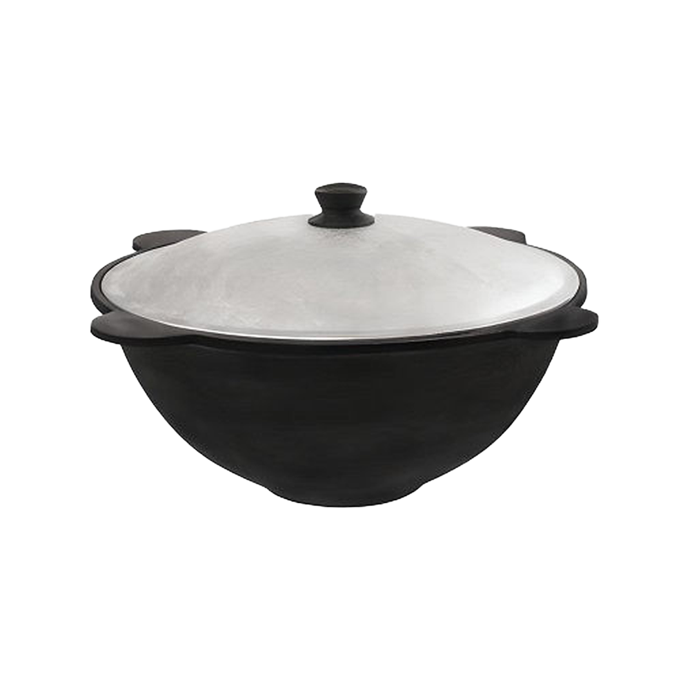 Uzbekischer Kasan - Wok aus Gusseisen mit Aludeckel, 12 L