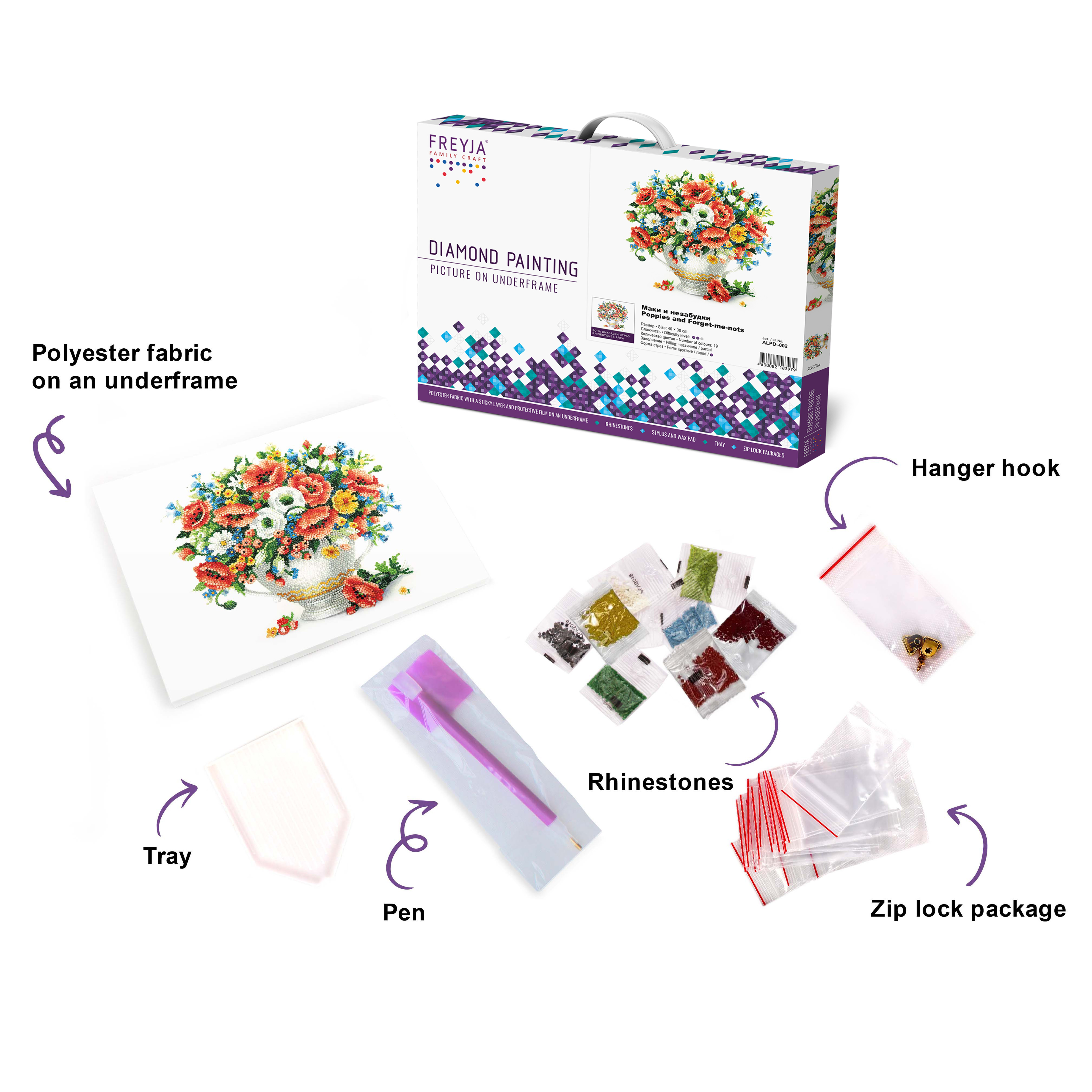 FREYA-Set: Diamond Painting "Rosen" Diamantstickerei - Technik (40 x 30 cm)