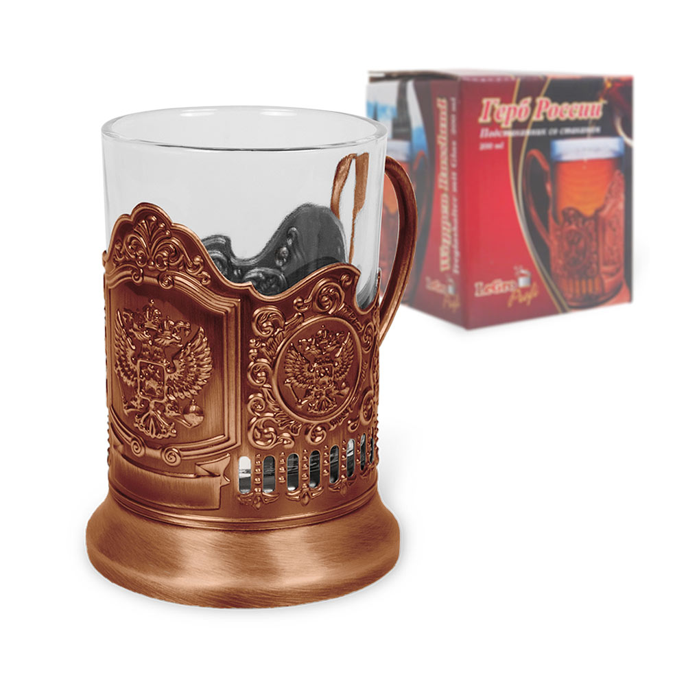Teeglashalter "Wappen UdSSR" mit Teeglas, 200 ml
