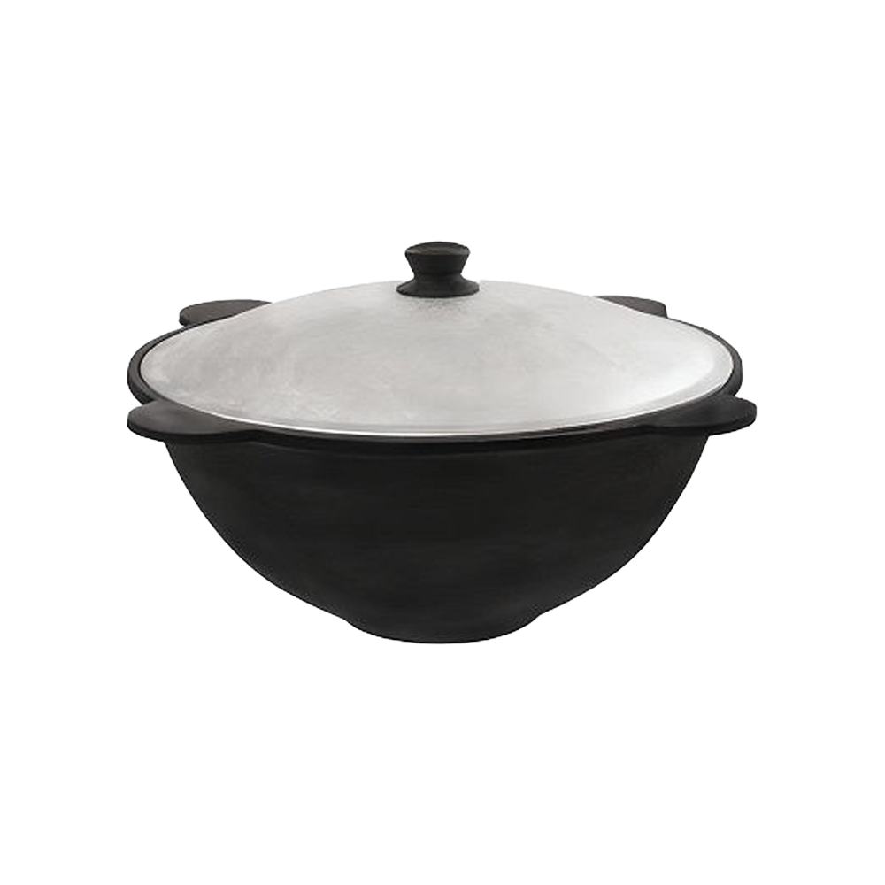 Uzbekischer Kasan - Wok aus Gusseisen, mit Aludeckel, 10 L