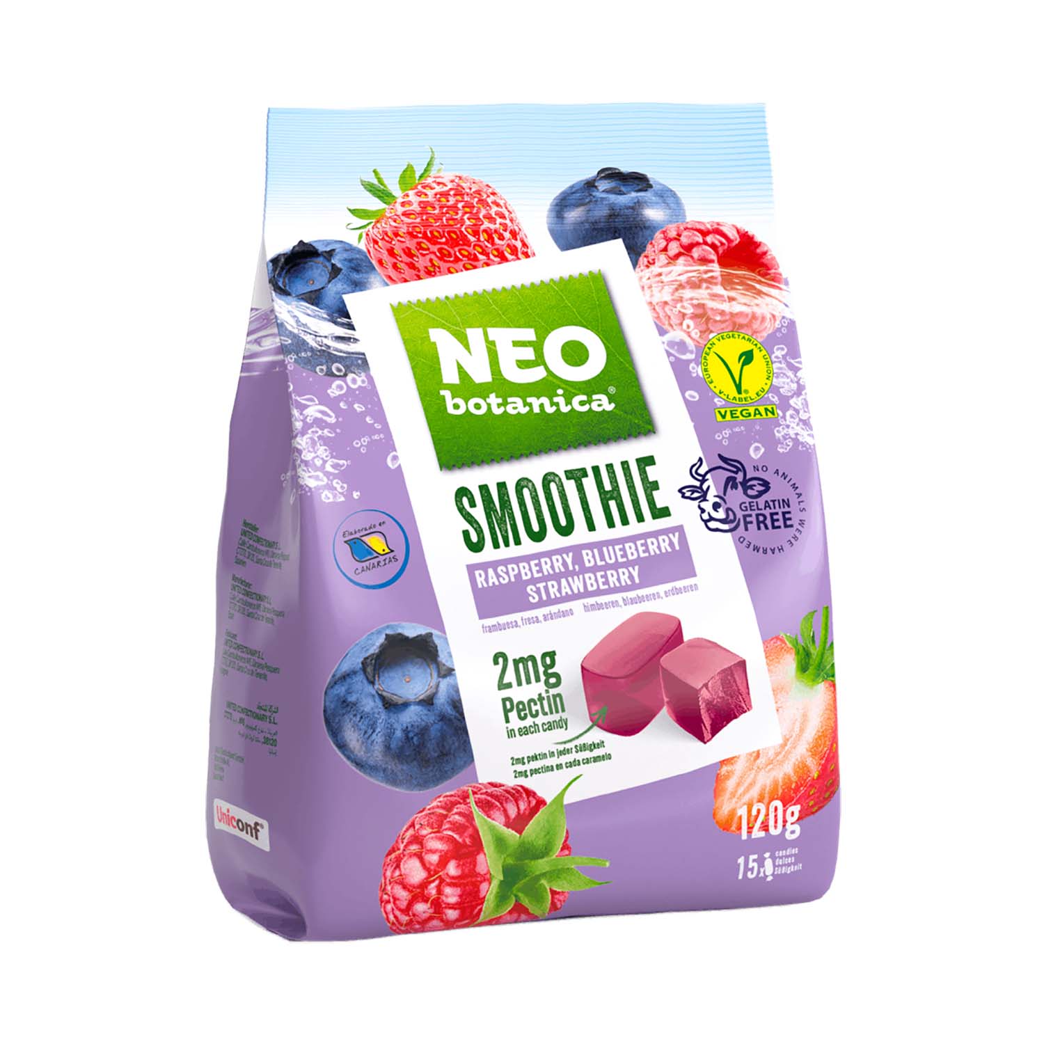 NEO Botanica SMOOTHIE Fruchtgummibonbons mit Blaubeeren, Erdbeeren, Himbeeren, 120g