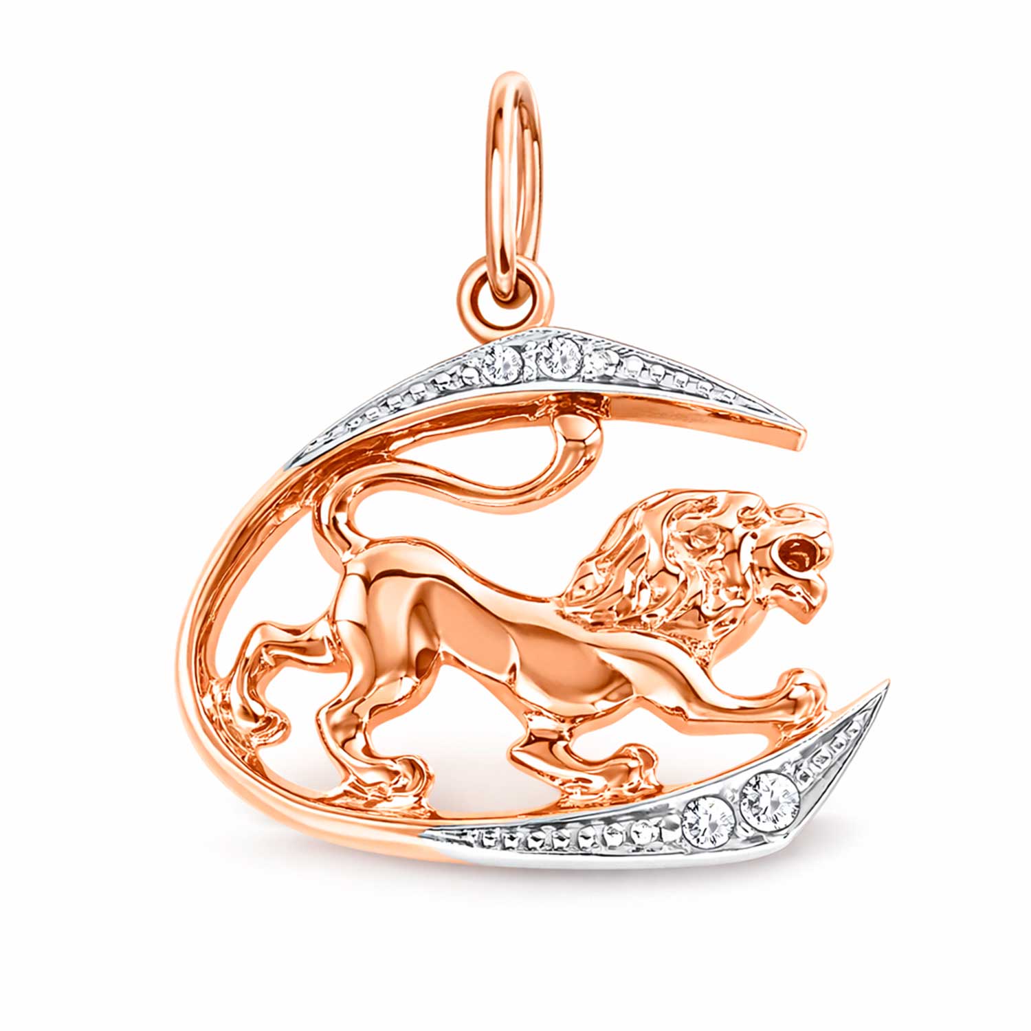 Sternzeichen Anhänger Löwe (23.07-23.08) aus 585er Rotgold, rhodiniert, mit Zirkonia