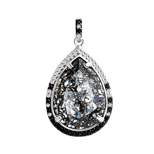 Anhänger aus Silber 925 mit schwarzem Swarovski Kristall sowie schwarzen und farblosen Zirkonia