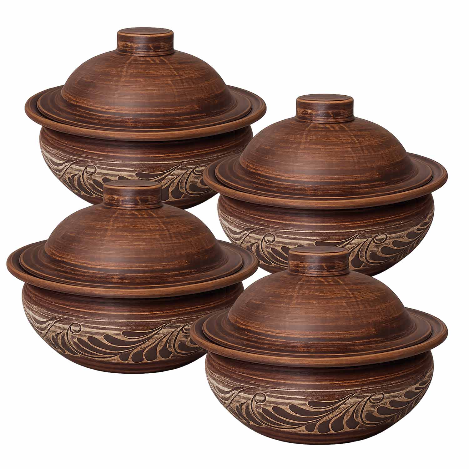 4er-Set Keramik-Topf aus Naturton mit Deckel (4 St. je 1,5 L)