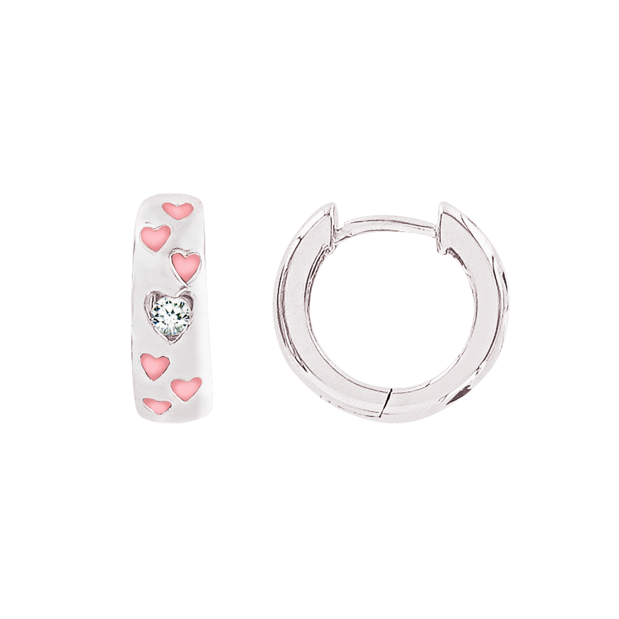 Entzückende Kinder Ohrhänger, Silber 925, mit rosa Emaille und 2 Zirkonia, Höhe ca. 14 mm