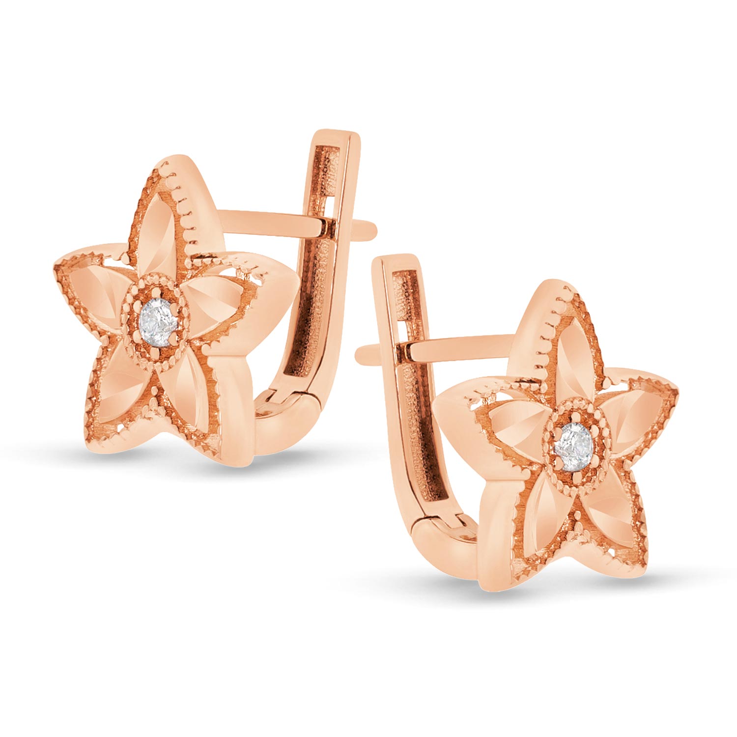 Blumen Ohrringe aus 585 Rotgold mit Zirkonia