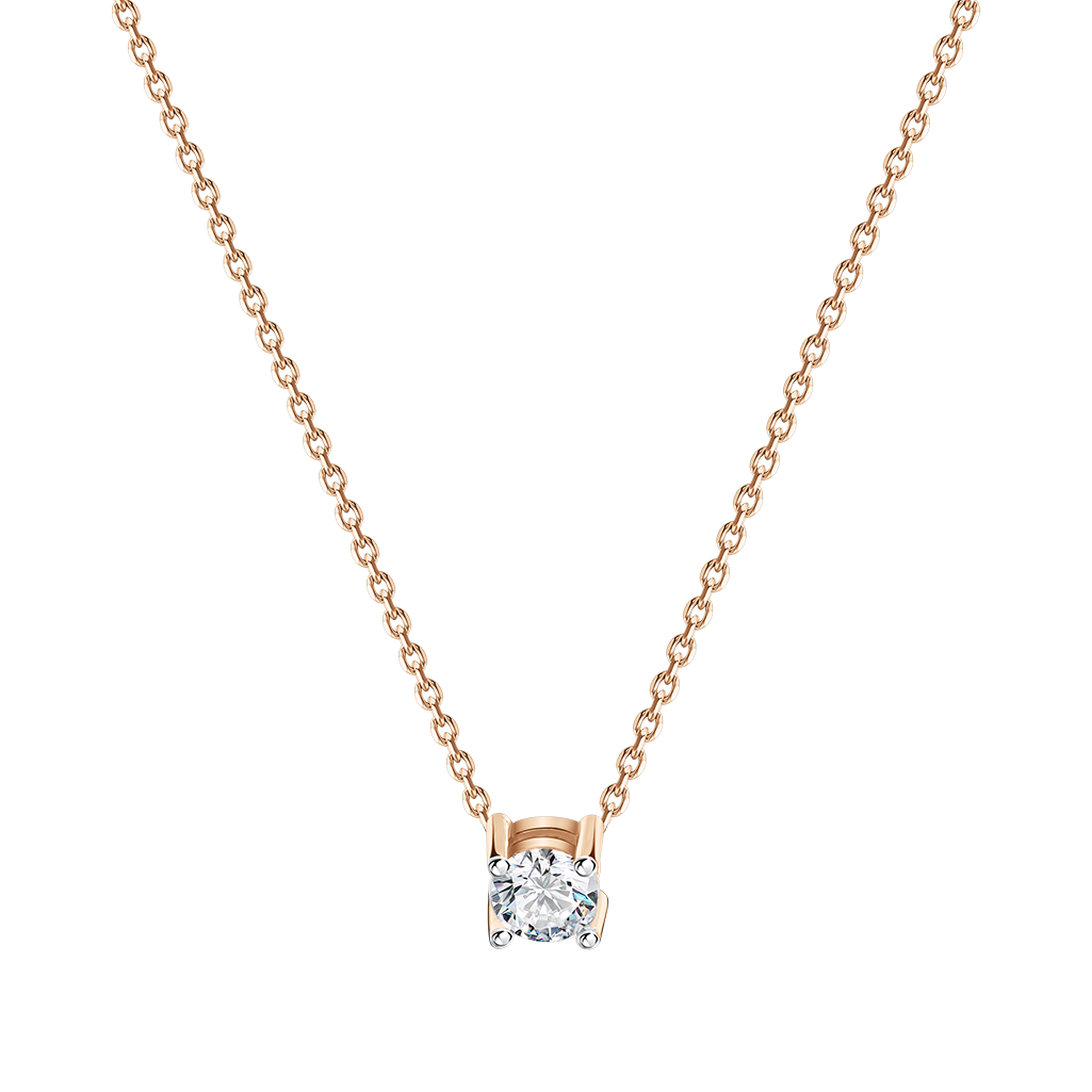 Attraktive Kette mit Anhänger, Russisches Rotgold 585, mit Brillant 1 Stück сa. 0,20 ct. GSI, Kettenlänge ca. 44 cm