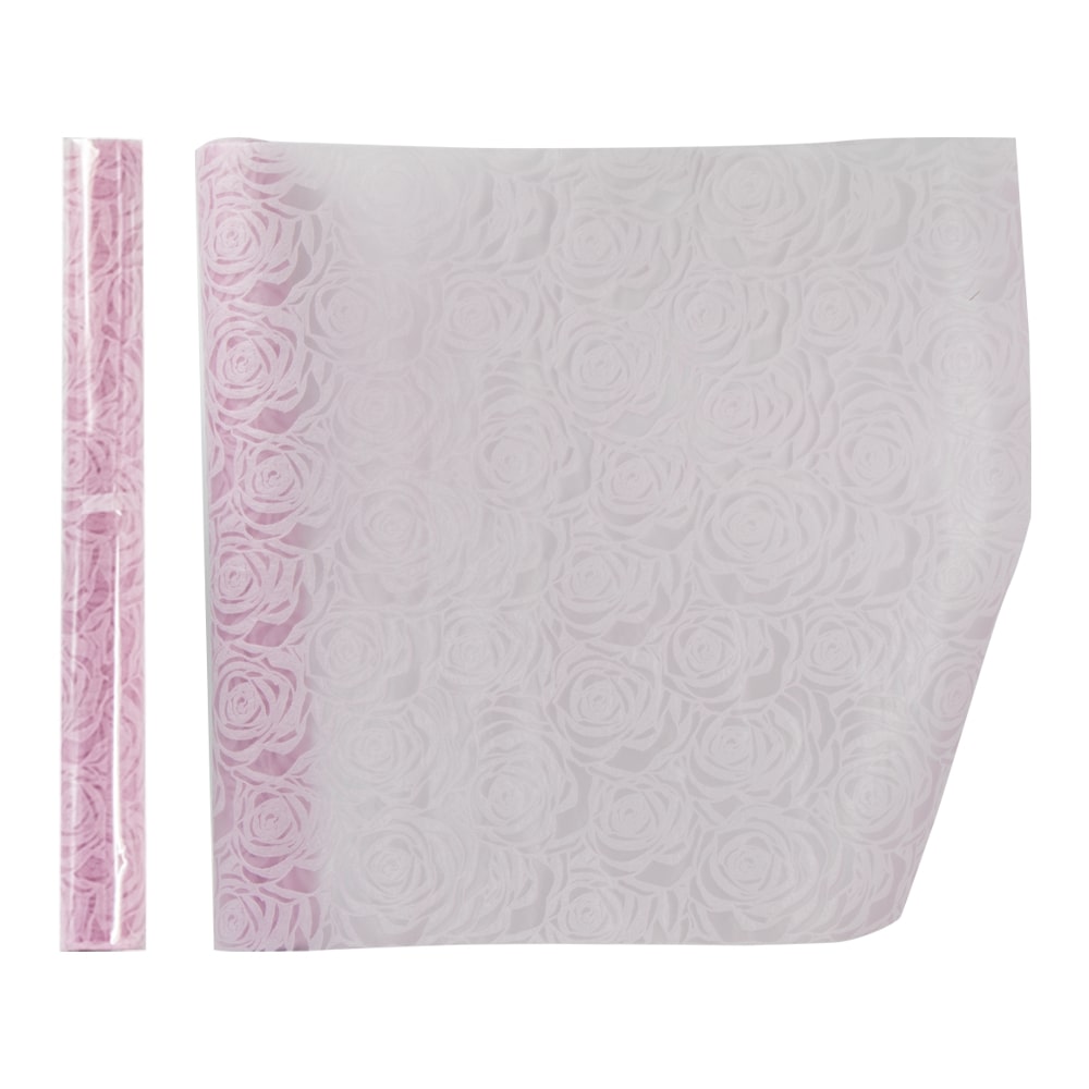 Laminiertes Verpackungsmaterial "Rosen" aus Filz in rosa, 53 cm x 2,7 m