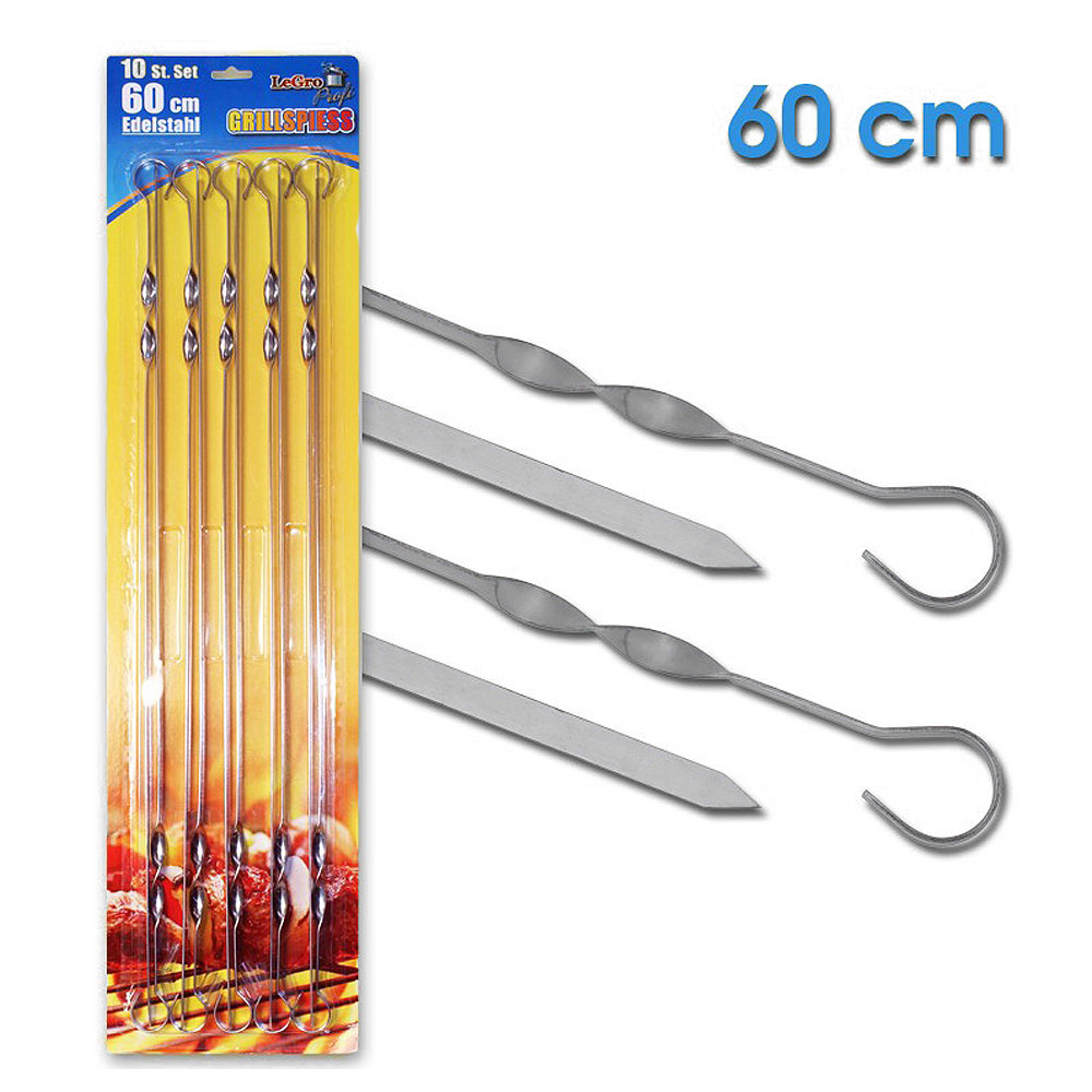 Schaschlikspieße Grillspieße 10 Stück aus Edelstahl (60 cm)