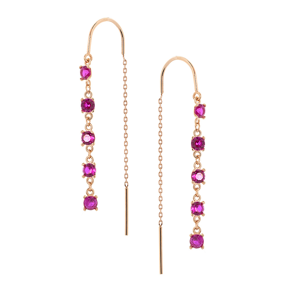Durchzieher-Ohrringe aus 585 Rotgold mit roten Zirkonia