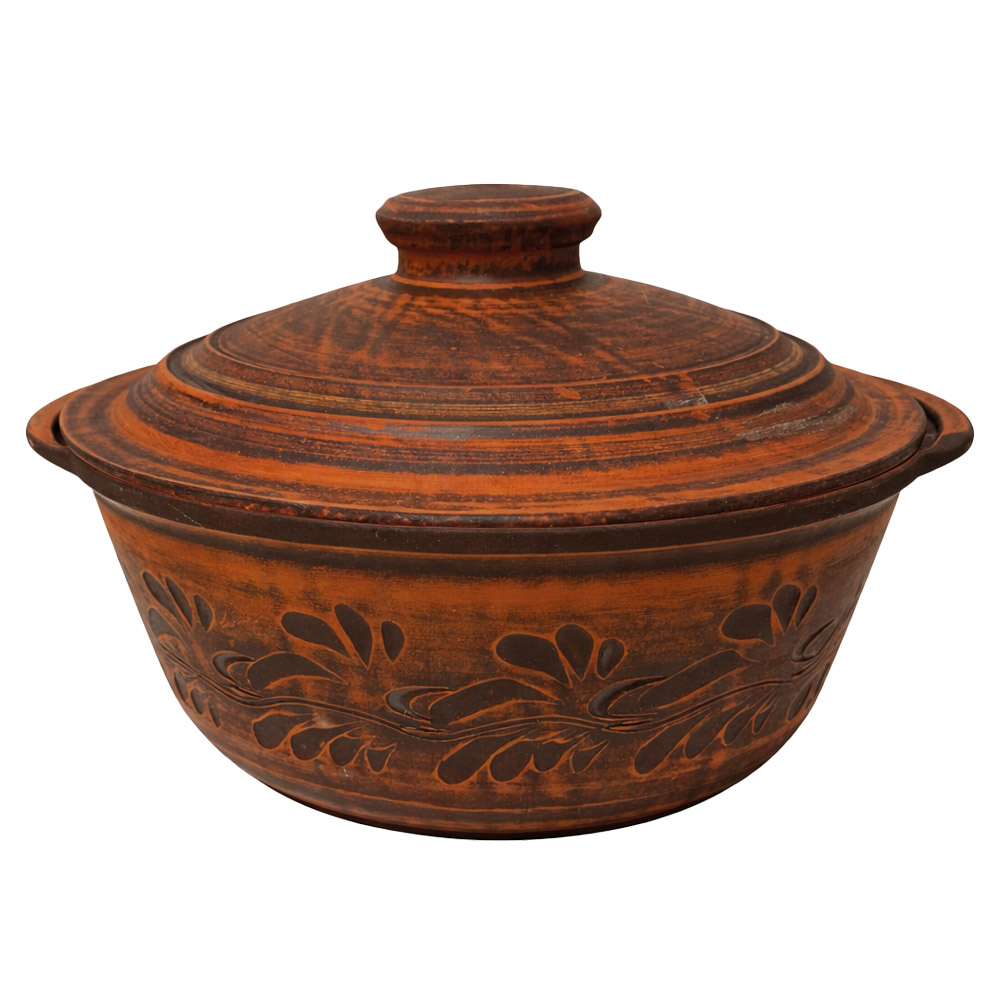 Keramik Bräter aus Naturton mit Griffen und Deckel, 2 L