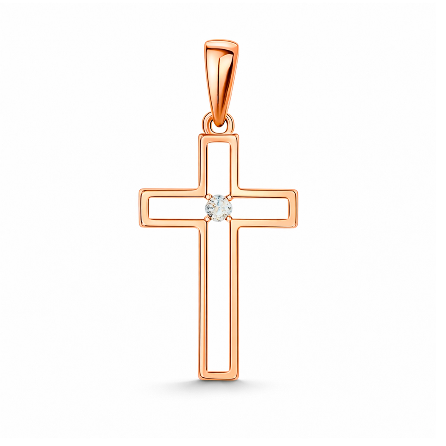 Kreuz Anhänger aus 585 Rotgold mit einem Zirkonia