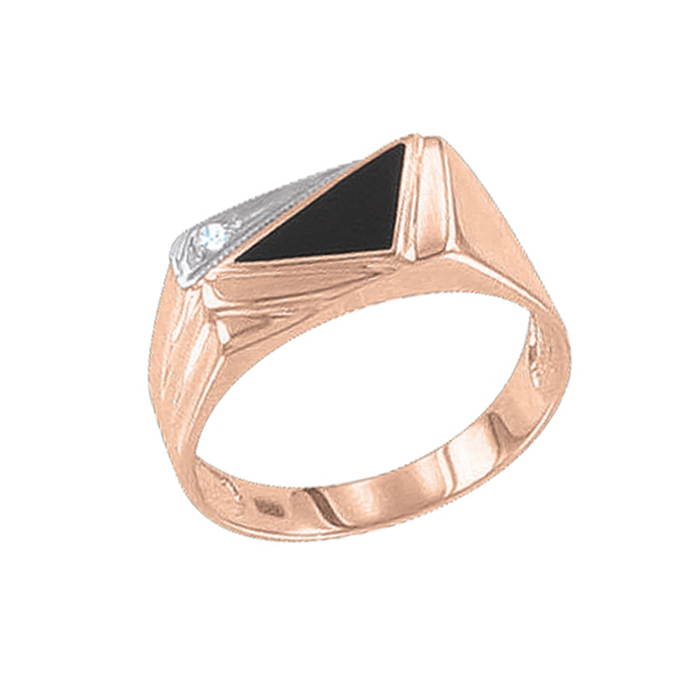 Herrenring aus 585 Rotgold mit schwarzem Onyx und Zirkonia