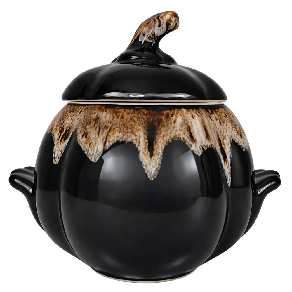 Suppenterrine „Kürbis“ aus Keramik mit Deckel und Griffen, braun (2,4 L)