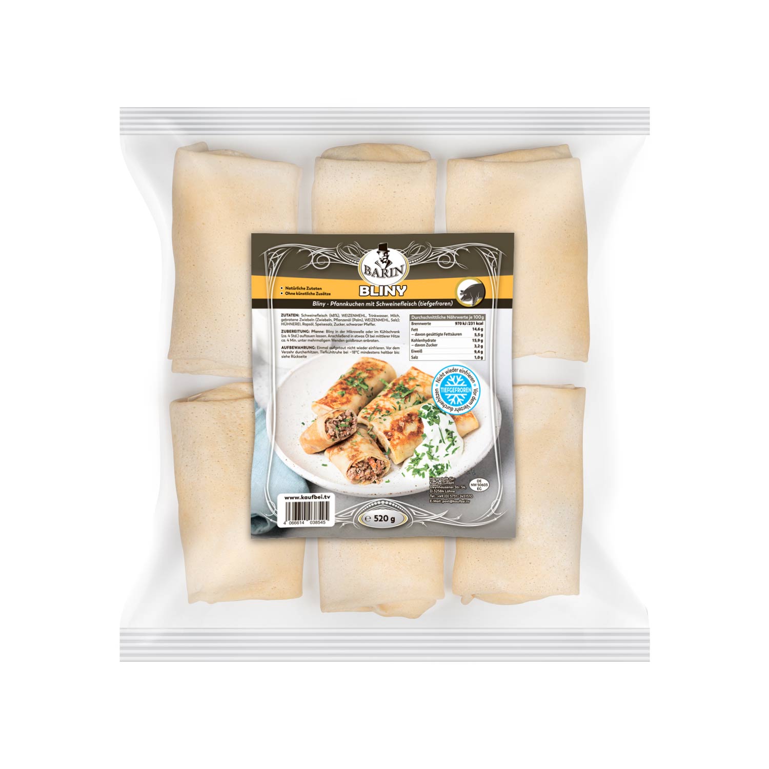BARIN SET 2x Pfannkuchen mit Fleischfüllung, vorgebraten, tiefgefroren (2x520 g)