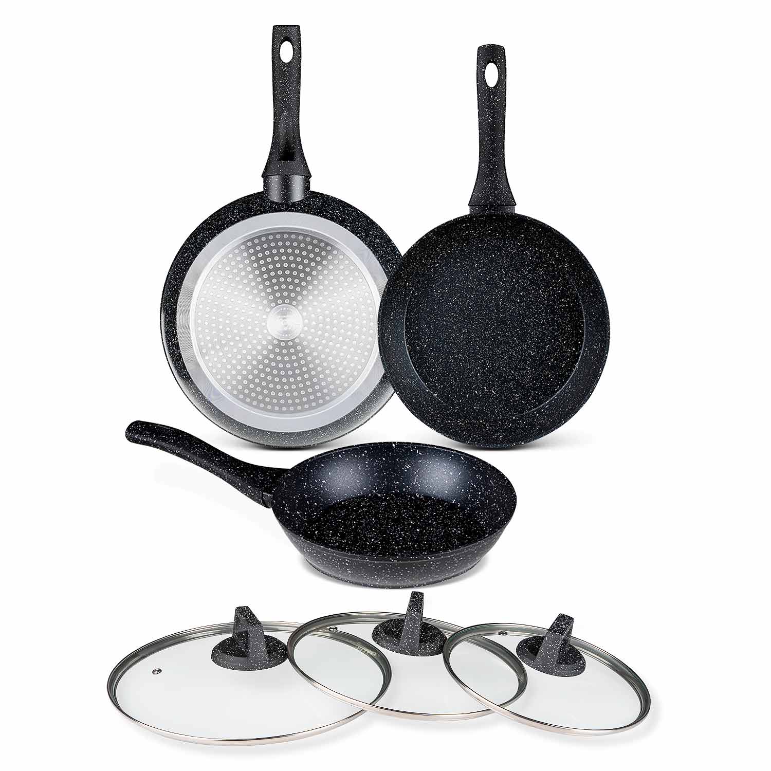 Kaufbei Pfannen-Set mit Glasdeckeln – 3-teilig (20, 24, 28 cm)