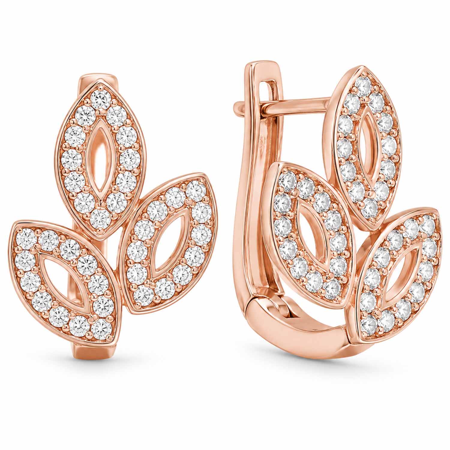 3 Blatt Ohrringe aus 585 Rotgold mit Zirkonia