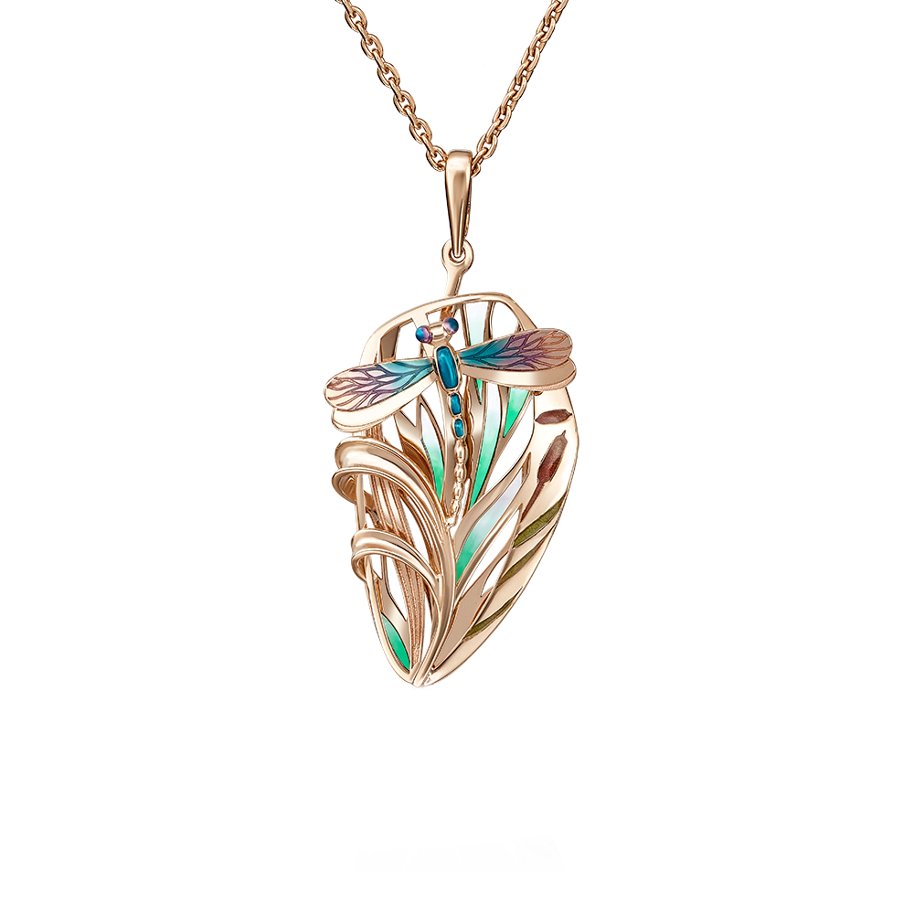 Anhänger aus 585er Rotgold mit einer Libelle, Höhe ca. 36 mm