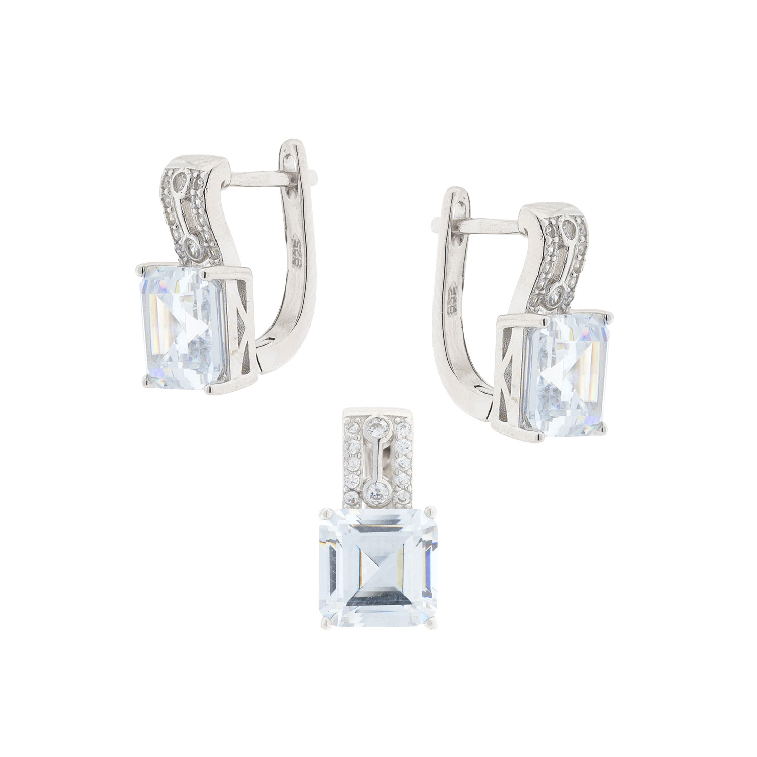 Set: Ohrringe + Anhänger aus 925 Silber mit Glaskristallen und Zirkonia