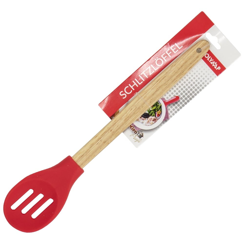 Olymp Schlitzlöffel aus Silikon mit Holzgriff, 31 x 5 x 2 cm