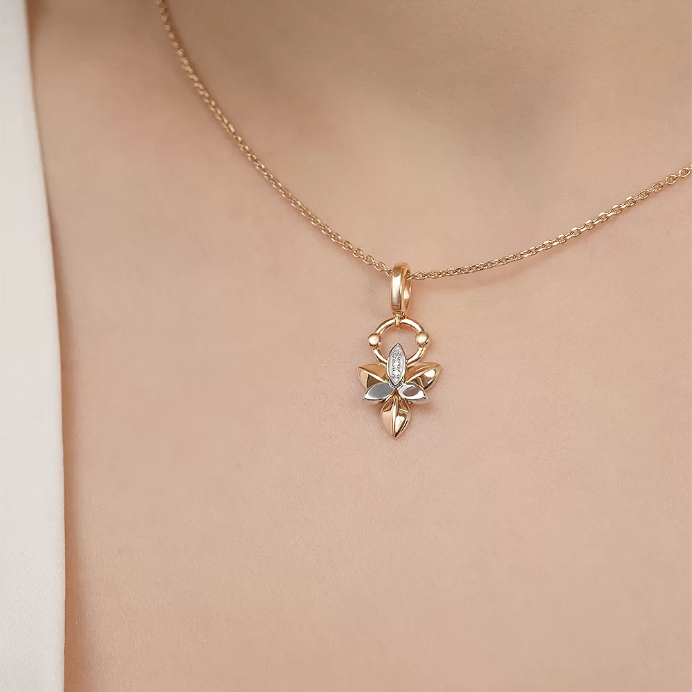 Anhänger, Russisches Rot-/Weißgold 585, mit Brillanten 3 Stück ca. 0,01 ct. HSI, Höhe ca. 23 mm