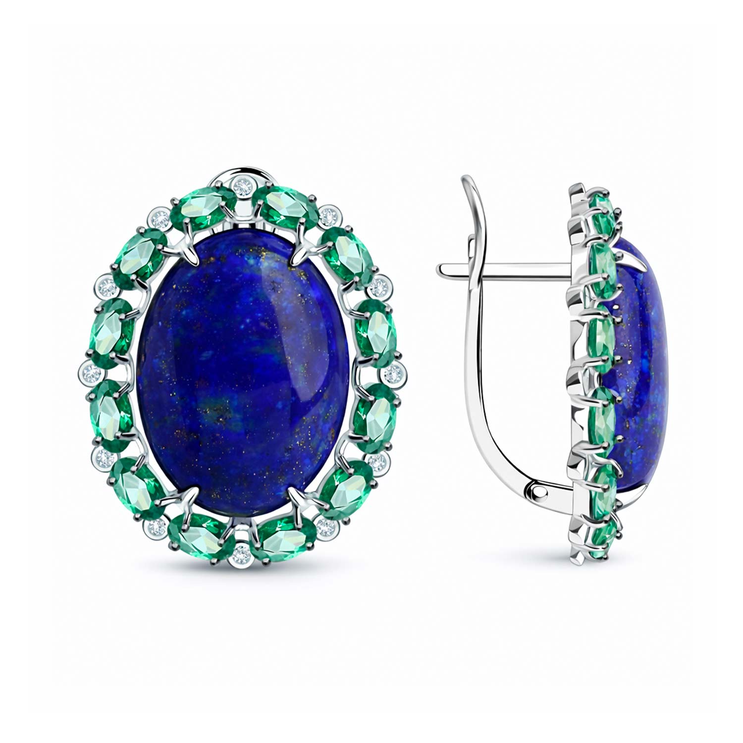 Diamant Ohrringe aus 925 Silber mit blauem Lyapis sowie grünen und farblosen Zirkonia