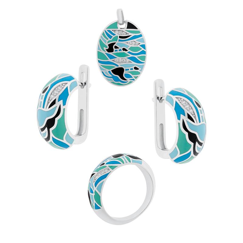 Schmuckset aus 925 Silber: Ohrringe + Anhänger + Damenring