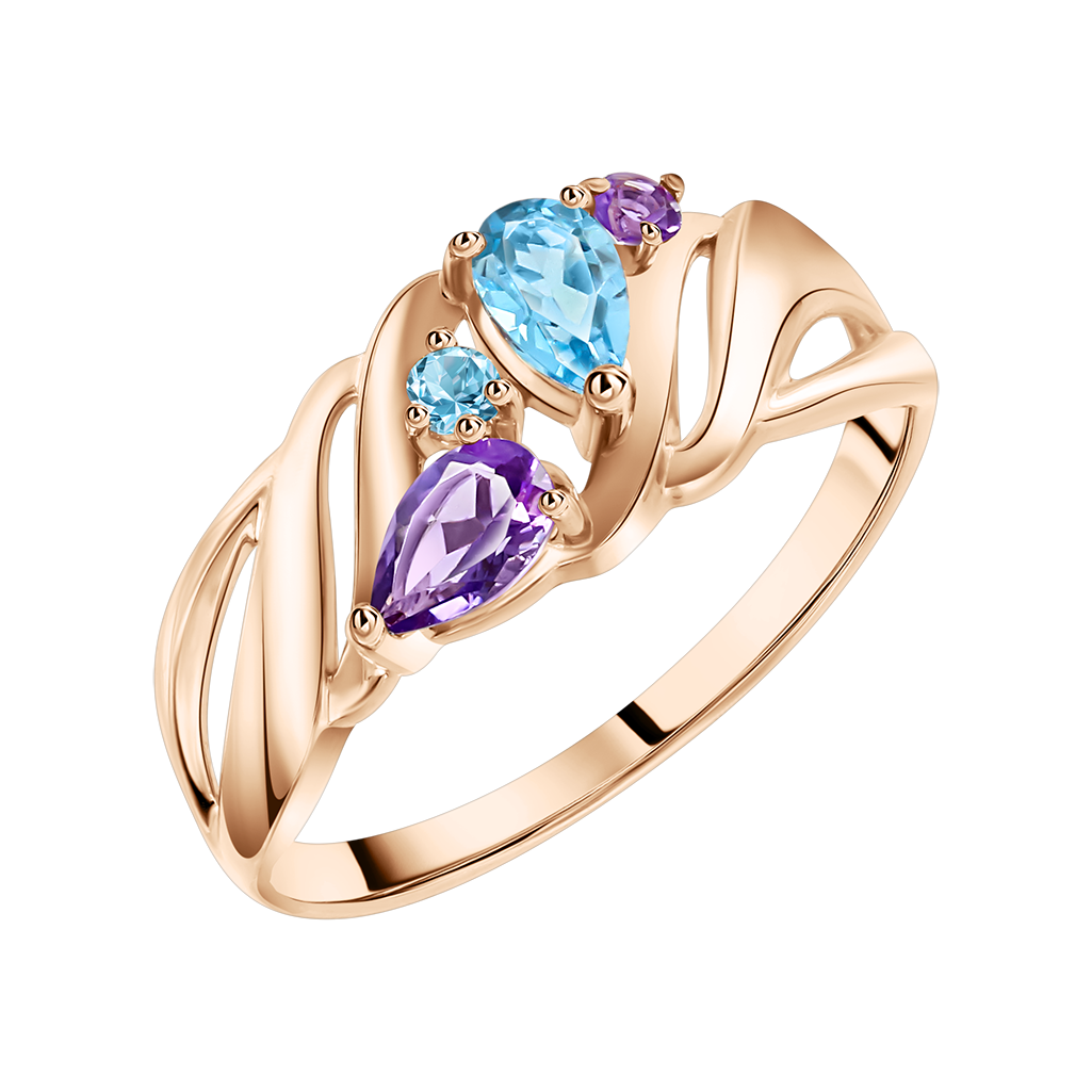 Auffallender Damenring aus Russischem Rotgold 585 mit Topas und Amethyst