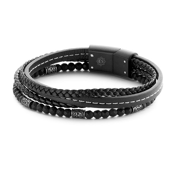 Armband mit Hämatit-Kugeln, Kugeln Durchmesser ca. 8 mm, Leder schwarz, Edelstahlmadnetverschluss, Länge ca. 21 cm