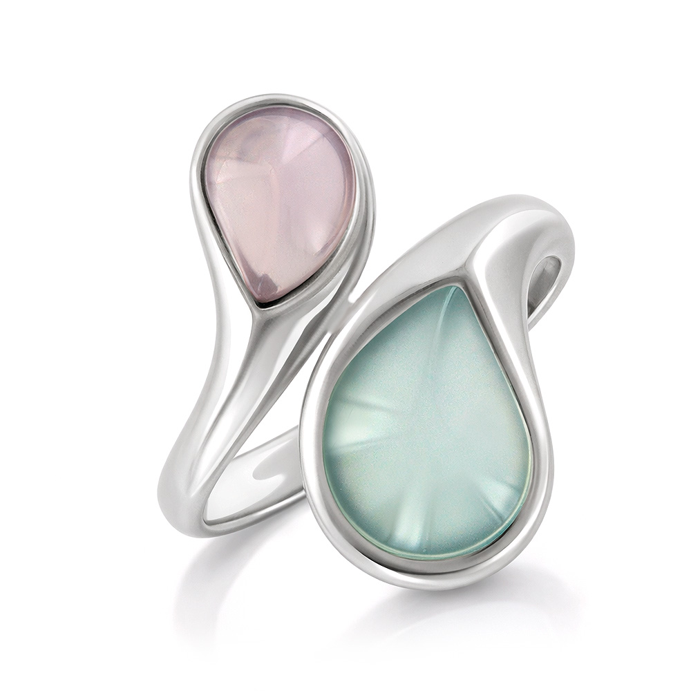 Anmutiger Damenring, Silber 925, mit blauem Quarz und grauem Achat