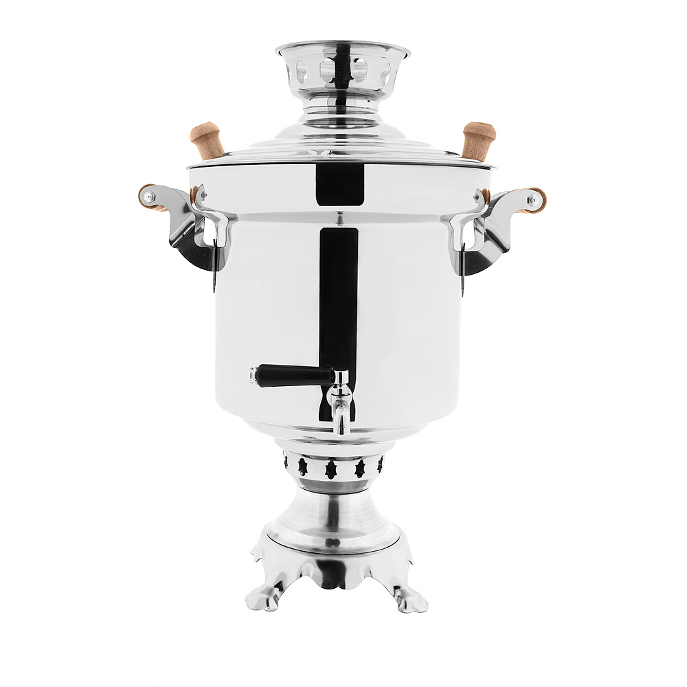 Samowar aus Edelstahl mit Holzgriffen, 5 Liter