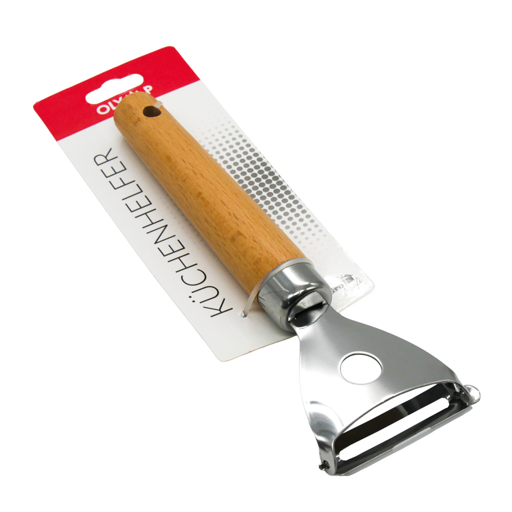 Obst- und Gemüseschäler aus Stahl mit Holzgriff, 18 cm