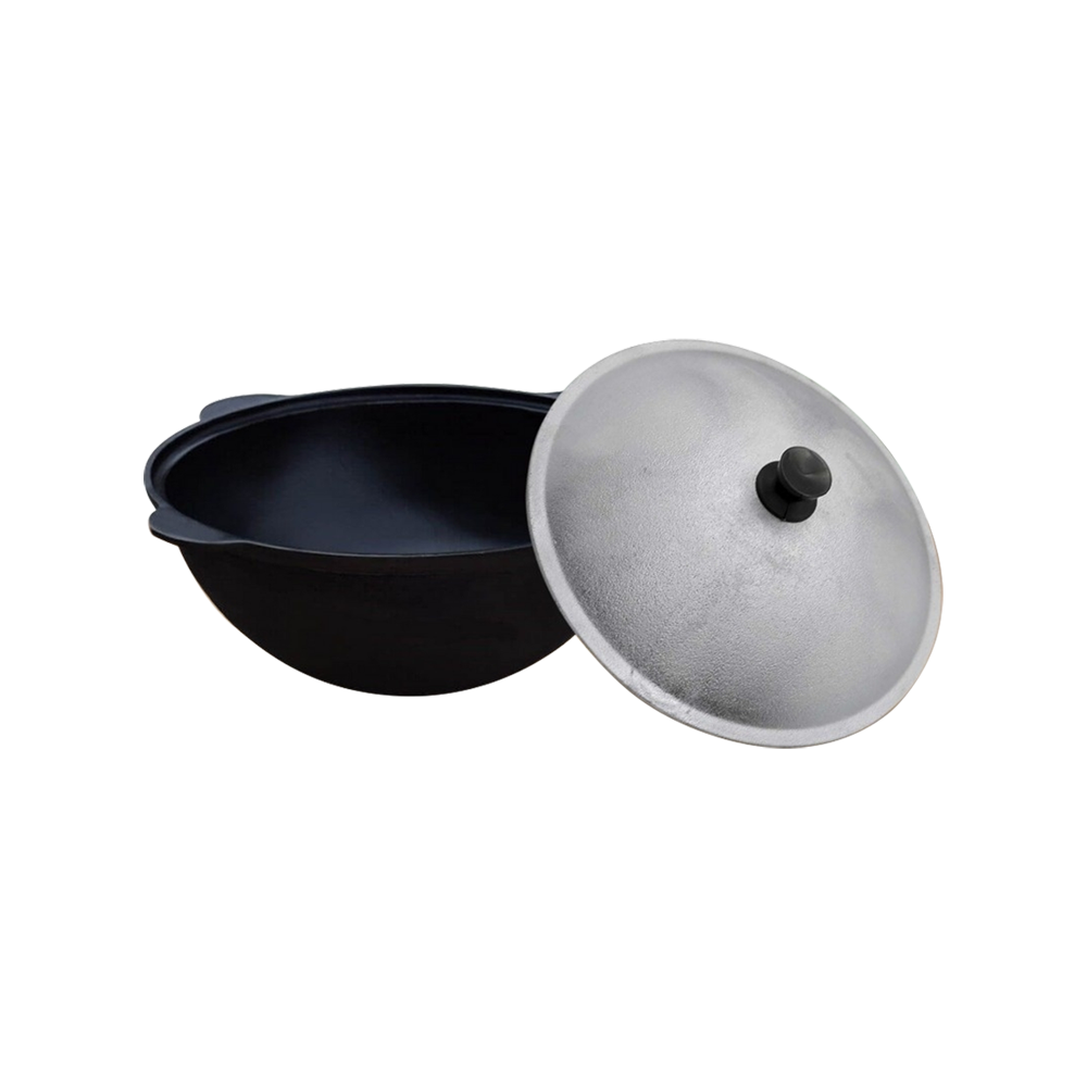 Uzbekischer Kasan - Wok, aus Gusseisen mit Aludeckel, 12 L