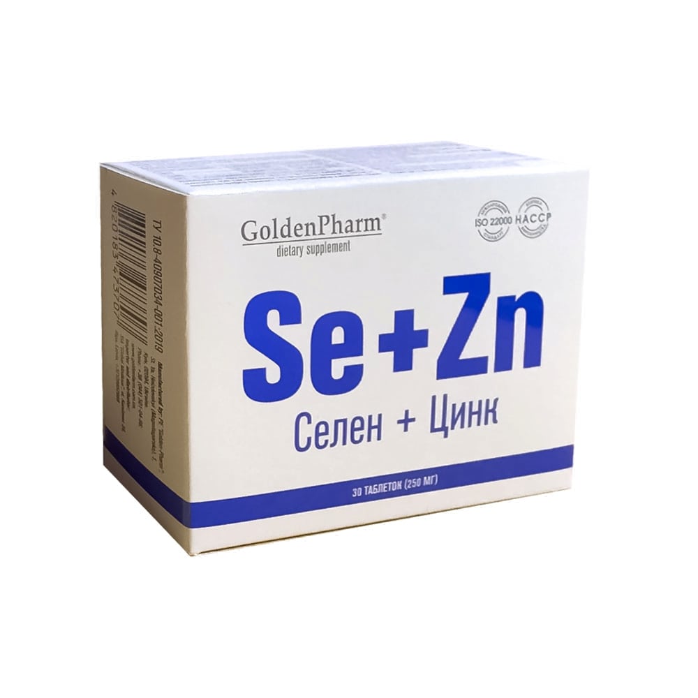 Golden Pharm Se+ Zn, Diätetisches Ergänzungsmittel, 30 Tabletten, 250 mg
