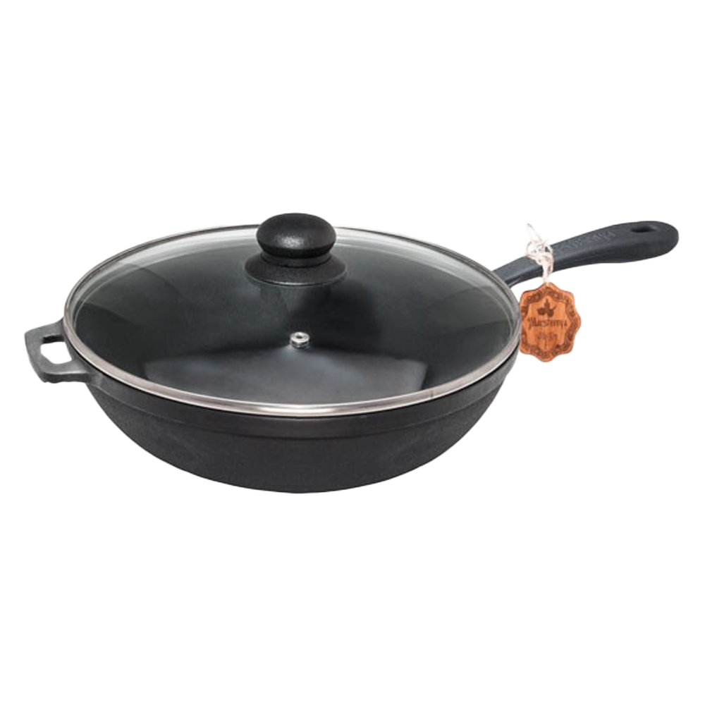 Bratpfanne aus Gusseisen mit Glasdeckel Ø 24, Höhe 6 cm