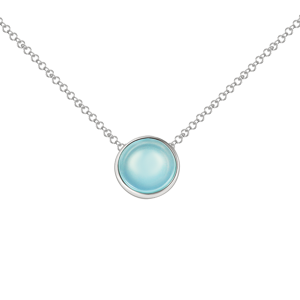 Zarte Halskette aus 925 Silber mit Achat Aqua, Ø ca. 13 mm, Länge 44,5–50 cm