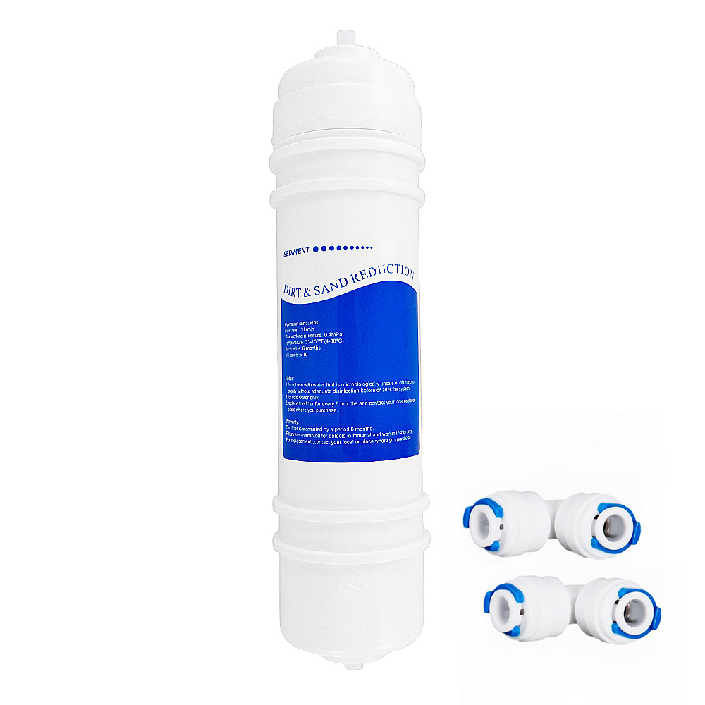 Set: Sedimentfilter M6 + 2xQuickkupplung Winkel für Schlauch, 1/4 Zoll beidseitig