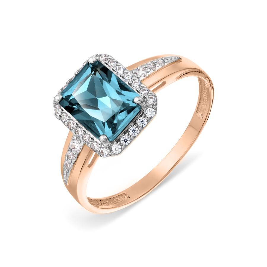 Damenring aus 585er Rotgold mit blauem Topas und Zirkonia