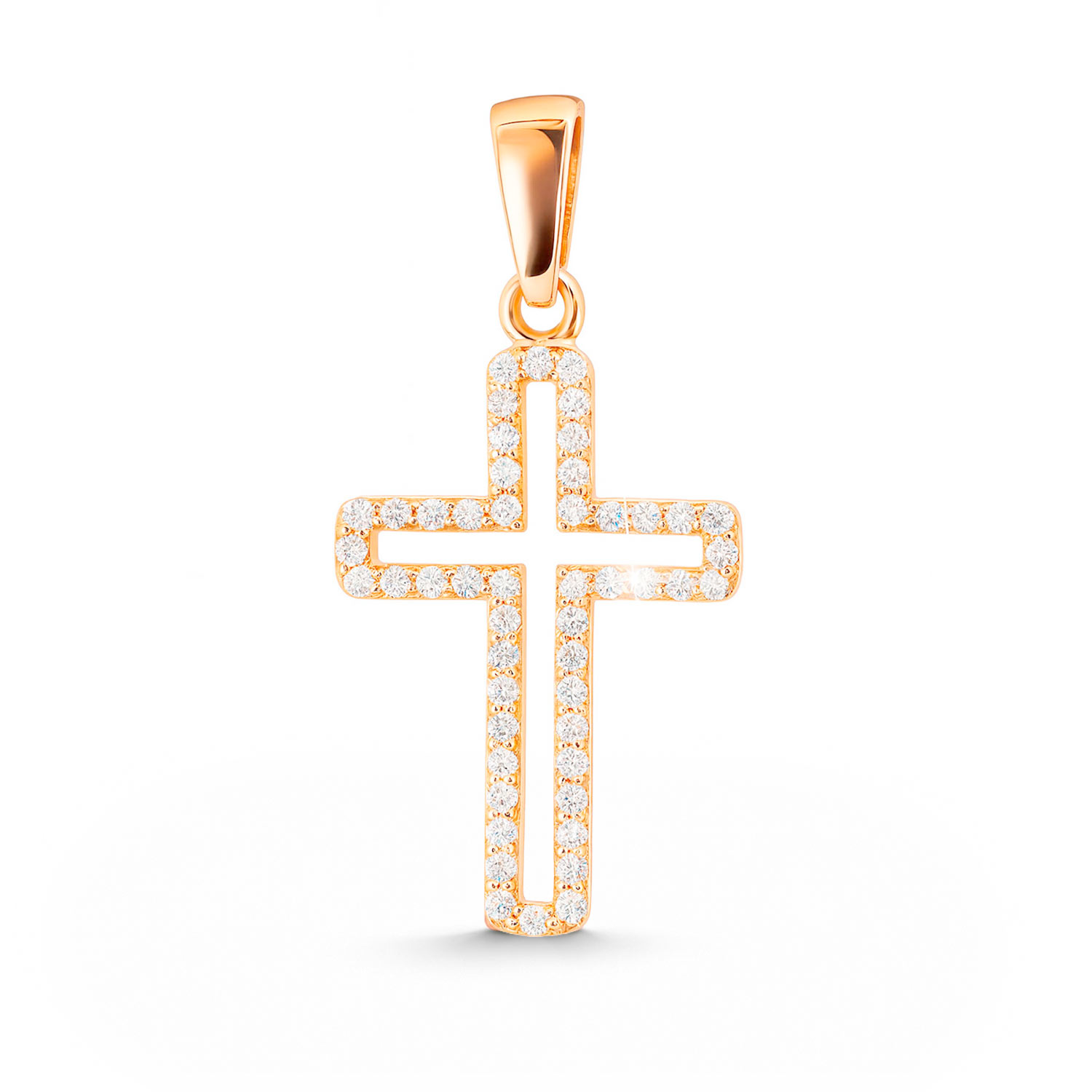 Kreuz Anhänger aus 585 Rotgold mit Zirkonia
